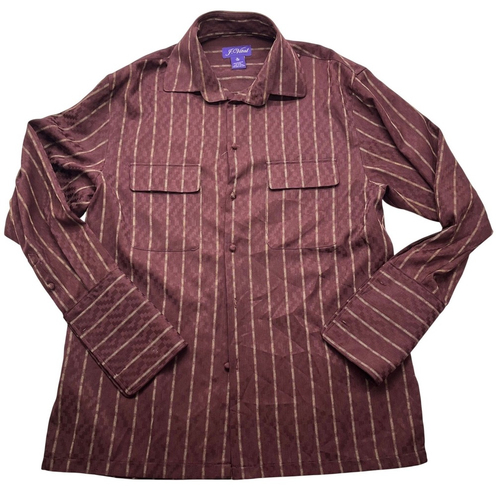 J Vital Mens Burgundy Gold Stripe Button‎ Up Shirt XL